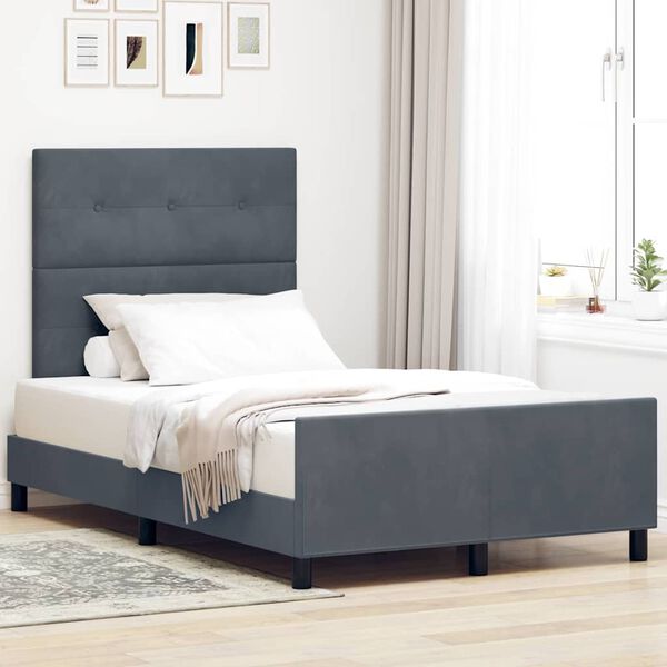 vidaXL Cama Box com cabeceira Cinzento escuro 120 x 200 cm Veludo