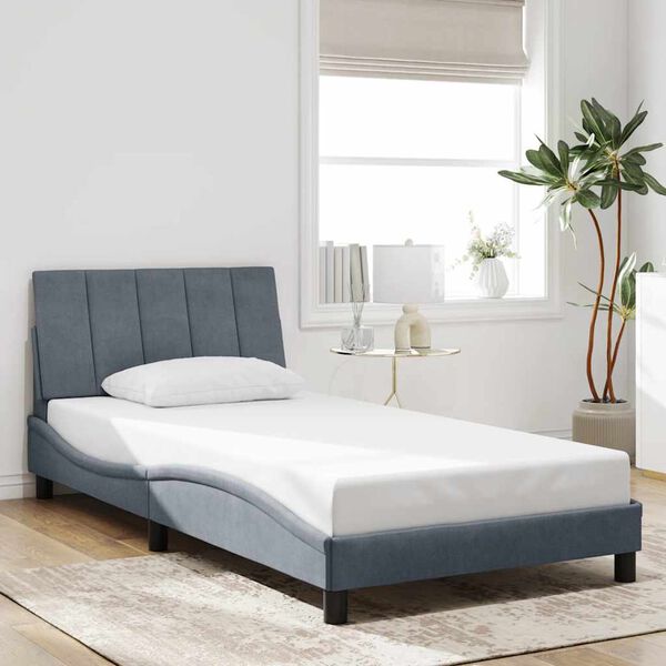 vidaXL Estrutura de cama sem colch&atilde;o Hanko 100x200 cm veludo cinzento-escuro