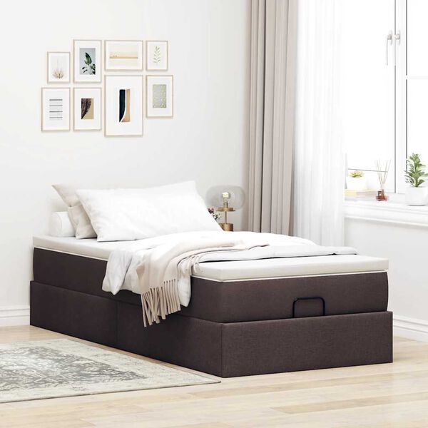 vidaXL Estrutura cama otomana colch&atilde;o 90x190 cm tecido castanho escuro