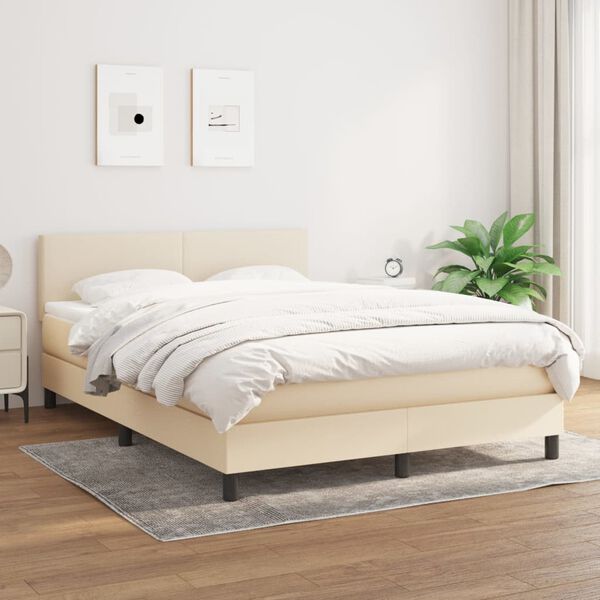 vidaXL Cama com molas/colch&atilde;o 140x190 cm tecido cor creme