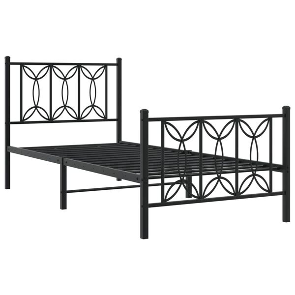 vidaXL Estrutura de cama com cabeceira e p&eacute;s 90x190 cm metal preto
