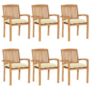 vidaXL Cadeiras de jardim empih&aacute;veis c/ almofad&otilde;es 6 pcs teca maci&ccedil;a