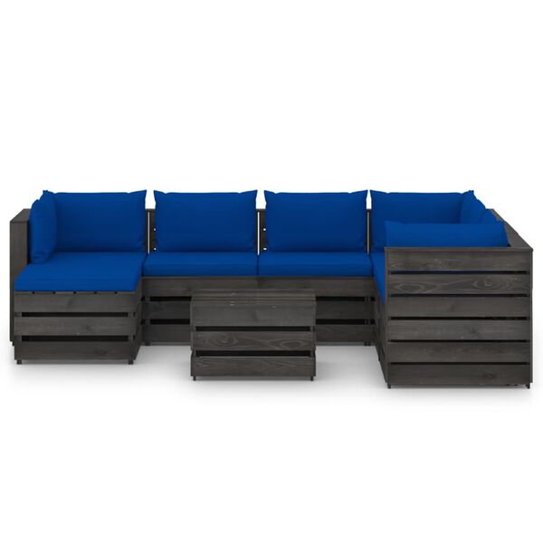 vidaXL 8 pcs conj. lounge jardim + almofad&otilde;es madeira impreg. cinzento