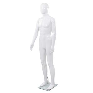 vidaXL Manequim masculino completo base vidro 185 cm branco brilhante