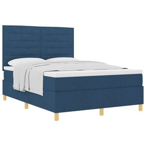 vidaXL Cama Box com colch&atilde;o com cabeceira Azul 140 x 190 cm tecido