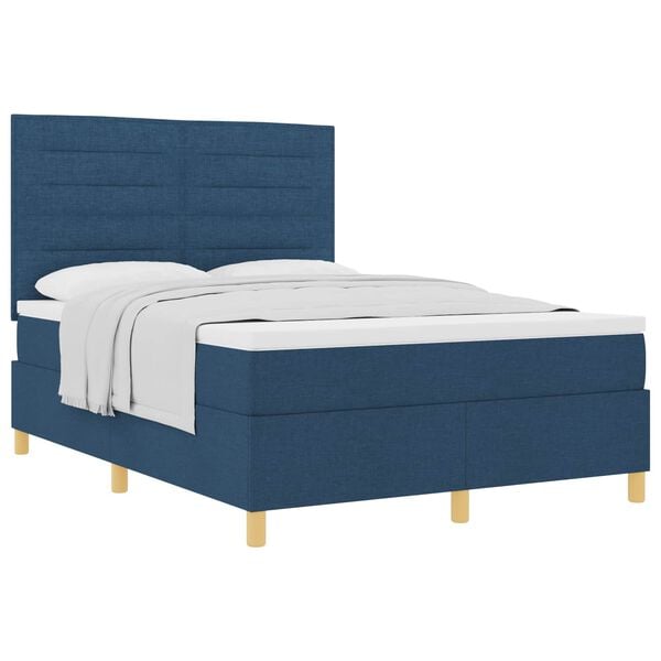 vidaXL Cama Box com colch&atilde;o com cabeceira Azul 140 x 190 cm tecido