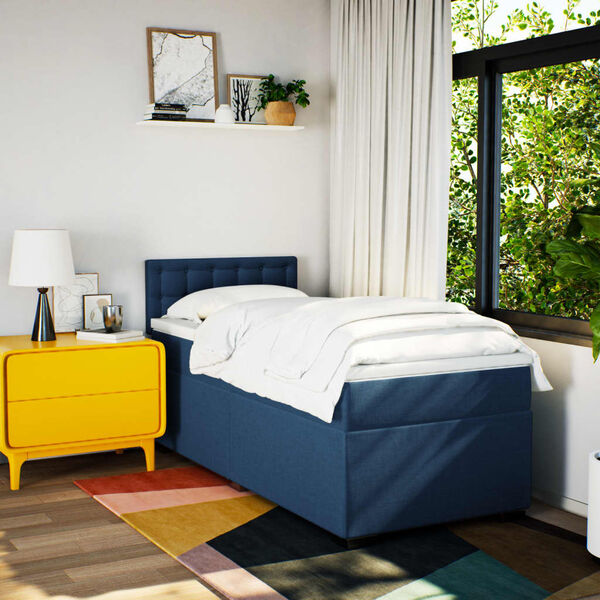 vidaXL Cama com molas/colch&atilde;o 90x190 cm tecido azul