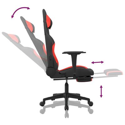 vidaxL Cadeira de gaming com apoio de pés tecido preto e vermelho