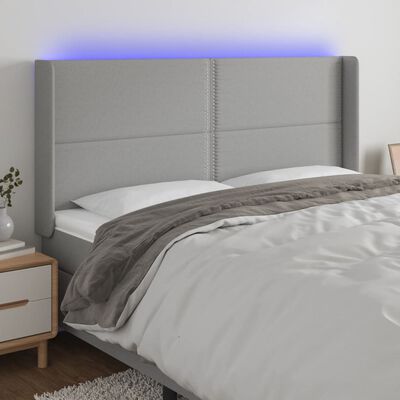 vidaXL Cabeceira cama c/ luzes LED tecido 183x16x118/128cm cinza-claro