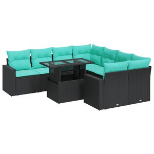 vidaXL 9 pcs conjunto sof&aacute;s p/ jardim almofad&otilde;es vime PE/ac&aacute;cia preto