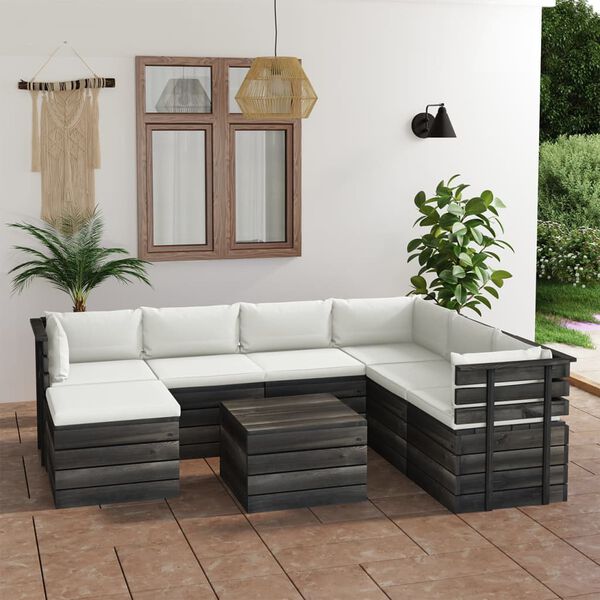 vidaXL 8 pcs conjunto lounge de paletes com almofad&otilde;es pinho maci&ccedil;o