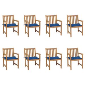 vidaXL Cadeiras de jardim c/ almofad&otilde;es azul real 8 pcs teca maci&ccedil;a