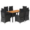 vidaXL 7 pcs conjunto de jantar p/ jardim c/ almofad&otilde;es vime PE preto