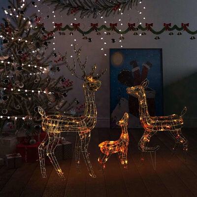 vidaXL Família de renas decorativa 300 luzes LED coloridas acrílico