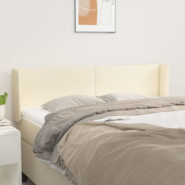 vidaXL Cabeceira de cama c/ abas couro artificial 147x16x78/88cm creme
