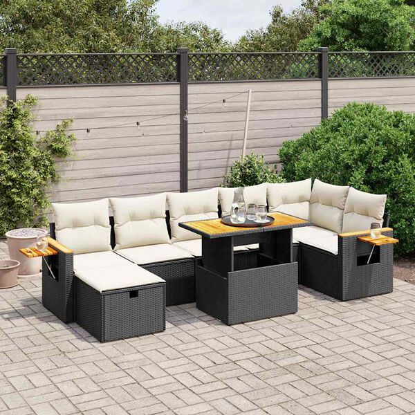 vidaXL 8 pcs conjunto sof&aacute;s de jardim com almofad&otilde;es vime PE preto