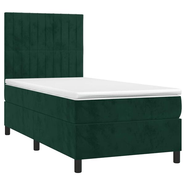 vidaXL Cama box spring c/ colch&atilde;o/LED 90x200 cm veludo verde-escuro