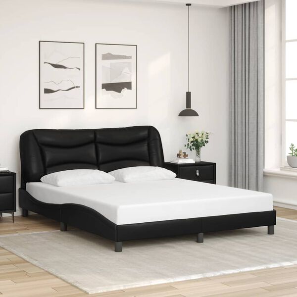 vidaXL Estrutura de cama sem colch&atilde;o Hvar 160x200 cm couro artificial preto