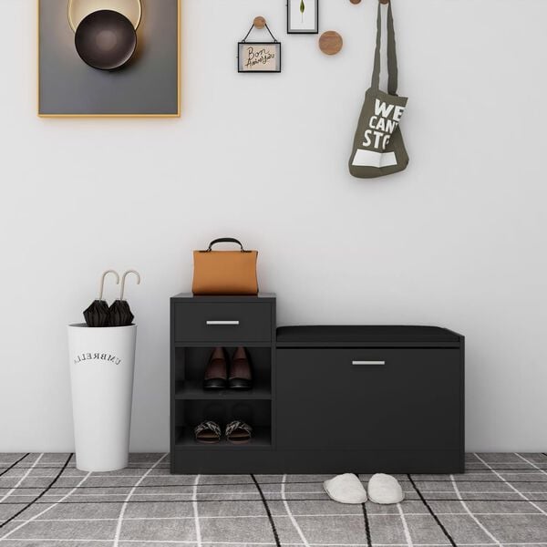vidaXL Banco sapateira 94,5x31x57 cm derivados madeira preto brilhante