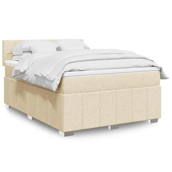 vidaXL Cama com molas/colch&atilde;o 140x190 cm tecido cor creme