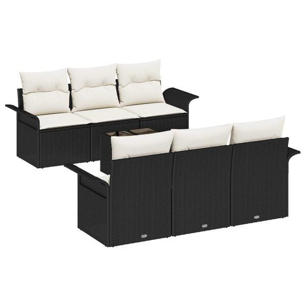 vidaXL Conjunto de Sof&aacute; de Jardim 7 pcs Preto e Creme vime PE