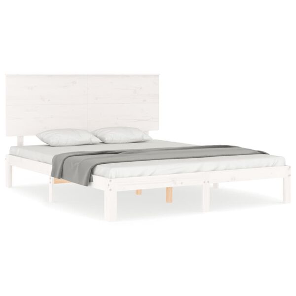 vidaXL Estrutura de cama King Size com cabeceira madeira maci&ccedil;a branco