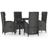vidaXL 5 pcs conjunto de jantar p/ jardim c/ almofad&otilde;es vime PE preto