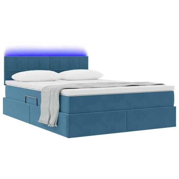 vidaXL Cama com arruma&ccedil;&atilde;o e LED Azul Escuro 140 x 200 cm Veludo