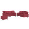 vidaXL 3 pcs conjunto sof&aacute;s c/ almofadas couro artif. vermelho tinto