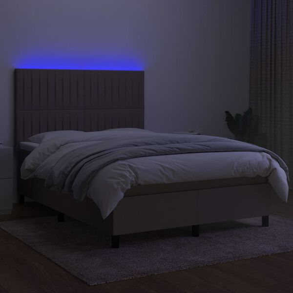 vidaXL Cama box spring colch&atilde;o/LED 140x200 cm tecido cinza-acastanhado