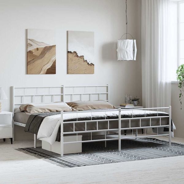 vidaXL Estrutura de cama com cabeceira e p&eacute;s 183x213 cm metal branco