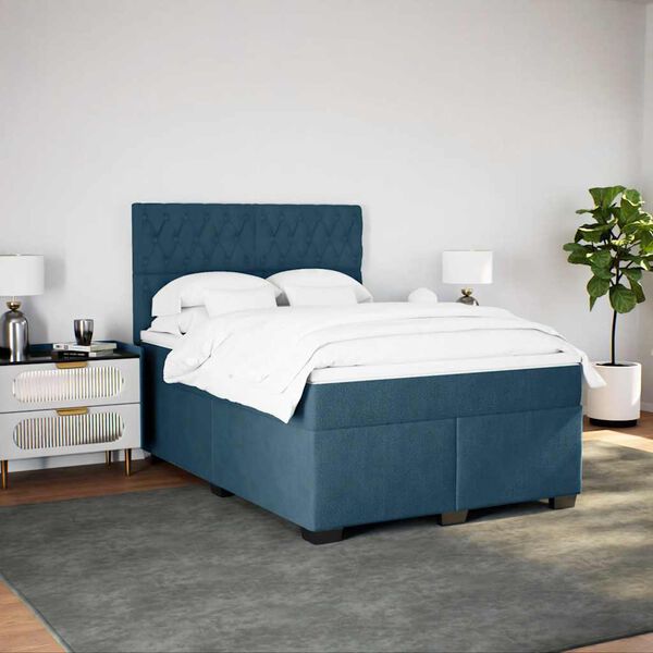 vidaXL Cama com molas/colch&atilde;o 160x200 cm veludo azul