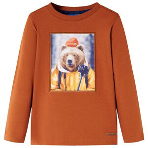 vidaXL T-shirt de manga comprida para crian&ccedil;a laranja-queimado 116