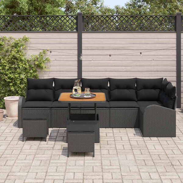 vidaXL Conjunto de Sof&aacute; de Jardim com almofada 9 pcs Preto