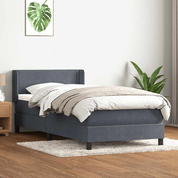 vidaXL Cama com molas/colch&atilde;o cinza-escuro 80x210 cm veludo