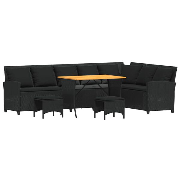 vidaXL 4pcs conjunto sof&aacute;s de jardim com almofad&otilde;es em L vime PE preto