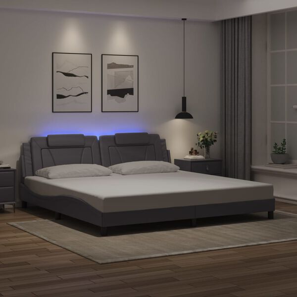 vidaXL Estrutura de cama Viana com LED sem colch&atilde;o 200x200cm cinzento