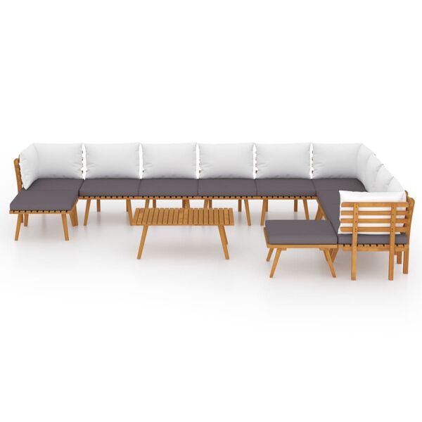 vidaXL 12 pcs conjunto lounge de jardim com almofadões acácia maciça