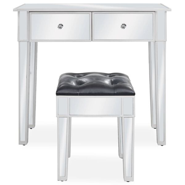 vidaXL Toucador e banco em vidro espelhado MDF e vidro