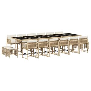 vidaXL 17 pcs conjunto de jantar p/ jardim c/ almofad&otilde;es vime PE bege