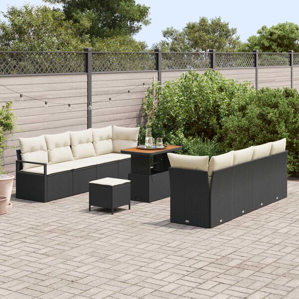 vidaXL Conjunto de Sof&aacute; de Jardim Preto e Creme 90 x 55 x 71 cm