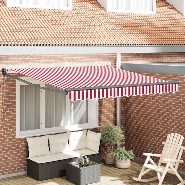 vidaXL Toldo Retr&aacute;til Vermelho e Branco 350 x 250 cm