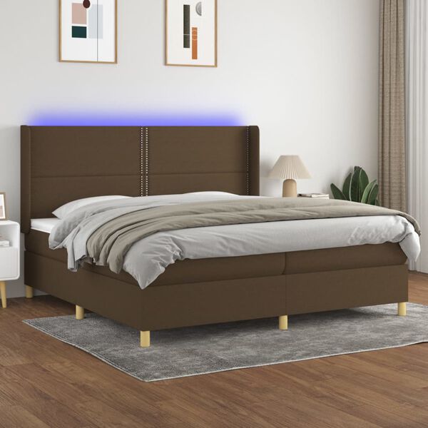 vidaXL Cama box spring c/ colch&atilde;o/LED 200x200cm tecido castanho-escuro