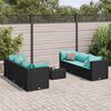 vidaXL 7 pcs conjunto lounge de jardim c/ almofad&otilde;es vime PE preto