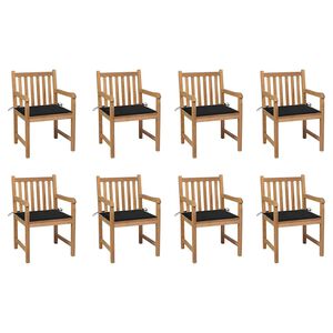 vidaXL Cadeiras de jardim c/ almofad&otilde;es preto 8 pcs teca maci&ccedil;a