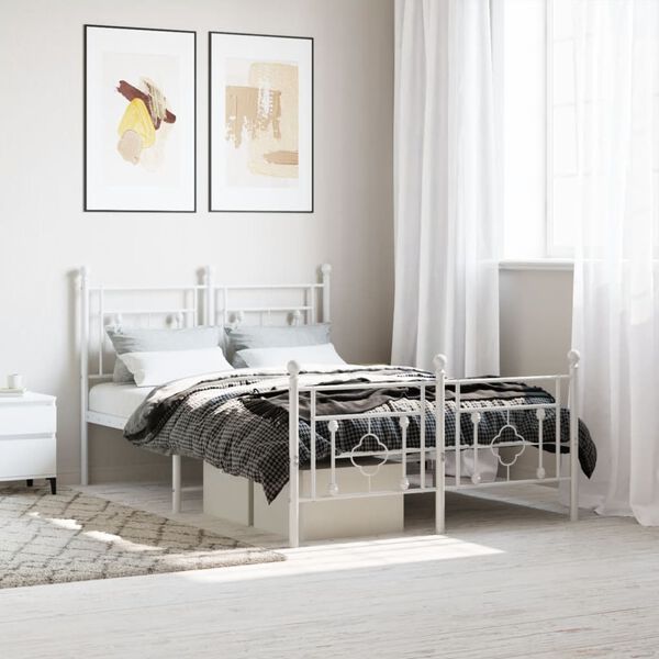vidaXL Estrutura de cama com cabeceira e p&eacute;s 120x190 cm metal branco