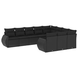 vidaXL 10 pcs conjunto sof&aacute;s de jardim c/ almofad&otilde;es vime PE preto