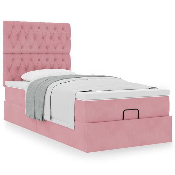 moldura de cama otomana vidaXL com colch&otilde;es rosa 100x200cm veludo