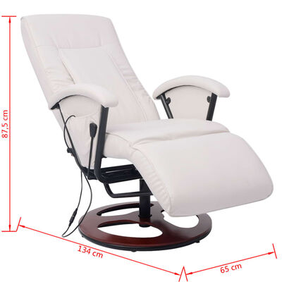 vidaXL Cadeira de massagens shiatsu couro artificial branco