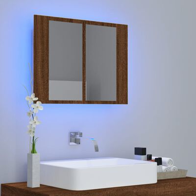vidaXL Armário espelhado c/ LEDs derivados madeira carvalho castanho